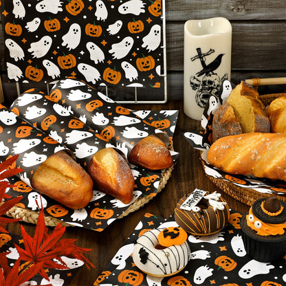 JarThenaAMCS 150Pcs Halloween Wax Paper Pumpkin Boo Ghost Deli Paper Black Sandwich Wrap Paper Tissue Waterproof Oil-Proof Picnic Liners for Party Kitchen Supplies, 9.8 x 8.3 Inch