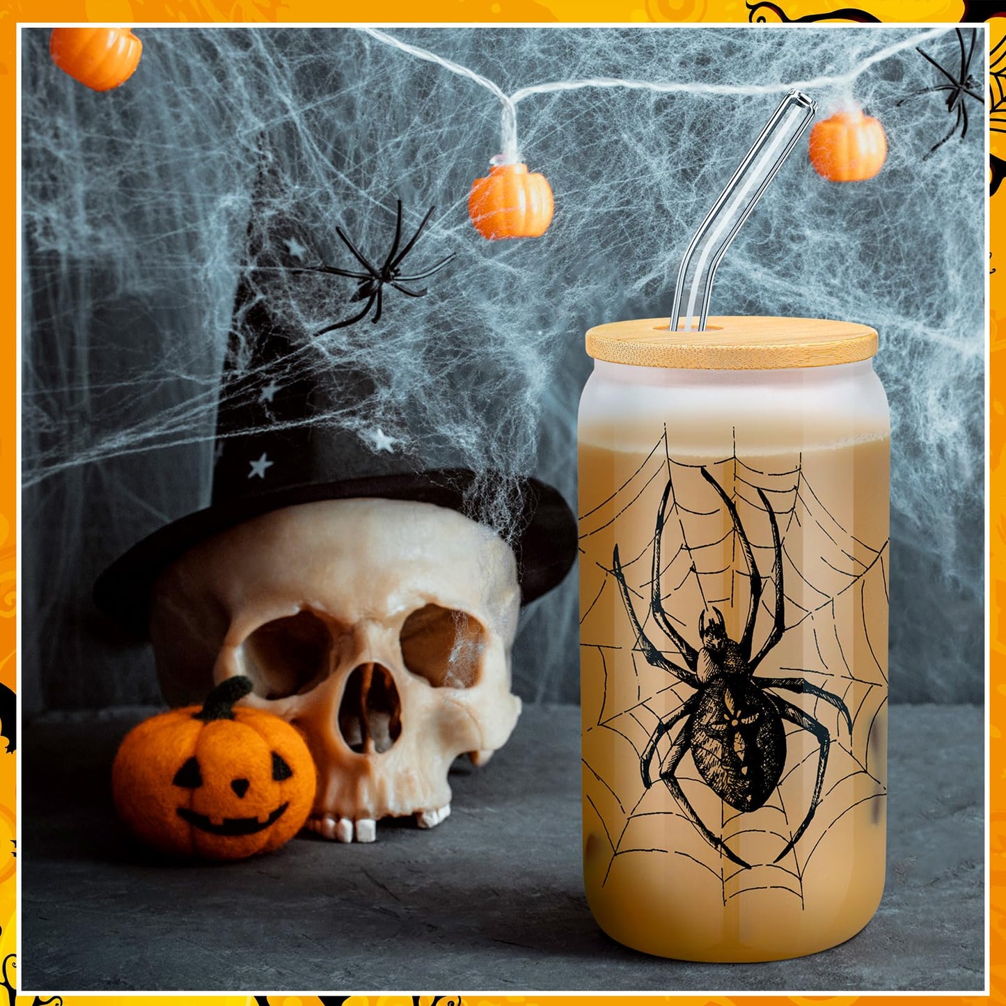 SiliFine 3 Pcs Gothic Christmas Spooky Drinking Party Glasses 16 Oz Goth Spider Web Skull Crow Iced Coffee Cups With Lid Straws Christmas Birthday White Elephant Gifts For Girls Friends