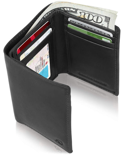 Access Denied Trifold Wallets For Men RFID - Genuine Leather Slim Mens Wallet With ID Window Front Pocket Wallet Gifts For Men