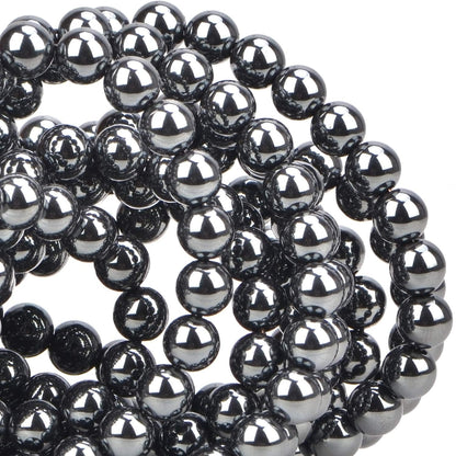 100Pcs Natural Crystal Beads Stone Gemstone Round Loose Energy Healing Beads with Free Crystal Stretch Cord for Jewelry Making (Hematite, 8MM)