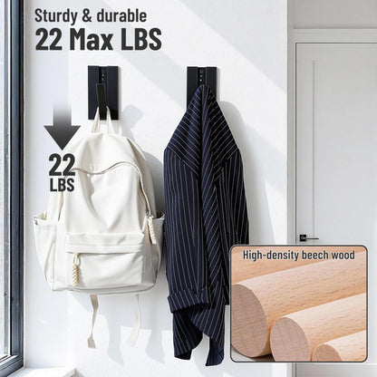KYIAANY Folding Wall Hooks 2Pack: Black Modern Wooden Coat Hooks Mount for Heavy Duty Hanging Towels Backpack Bags Hats, Space Saving Minimalist Decorative Entryway Hanger for Aesthetic Homeowner