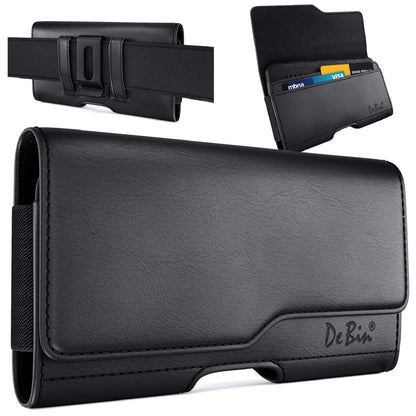 DeBin Cell Phone Belt Case Compatible with Samsung Galaxy Ultra Models (S25 S24 S23 S22 S21), A54/A53/A25/A15, Premium Leather, Magnetic Flap Holster & ID Card Pouch Holder, Black