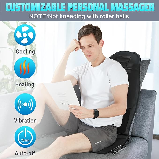 Back Massager with Heat for Pain Relief Deep Tissue, Portable Massage Chair Cushion and Seat Pad for Office, Gifts for Men & Women for Home Use