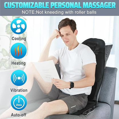 Back Massager with Heat for Pain Relief Deep Tissue, Portable Massage Chair Cushion and Seat Pad for Office, Gifts for Men & Women for Home Use