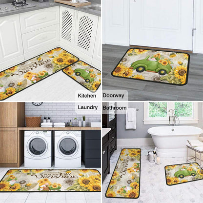 Ghroiep 2 Piece Sunflower Kitchen Decor Rugs Set, Farmhouse Country Dwarf Kitchen Rugs and Mats Non Skid Washable Absorbent Microfiber Kitchens Accessories Decoration Floor Mats 17"x47"+17"x30"