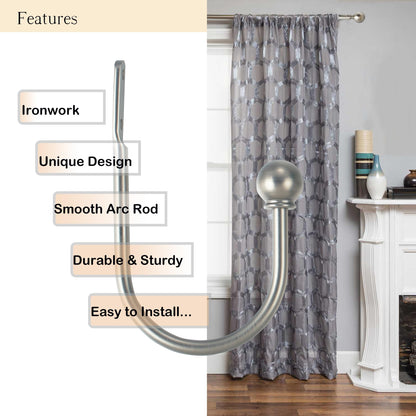 ARNORX Curtain Holdbacks Hooks Solid Steel Hooks Decorative French Ball End Curtain Drapery Tiebacks Heavy Duty, 2 PCs, Nickel Brushed