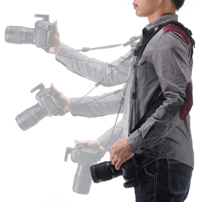 ztowoto Camera Shoulder Double Strap Harness Quick Release Adjustable Dual Camera Tether Strap with Safety Tether and Lens Cleaning Cloth for DSLR SLR Camera