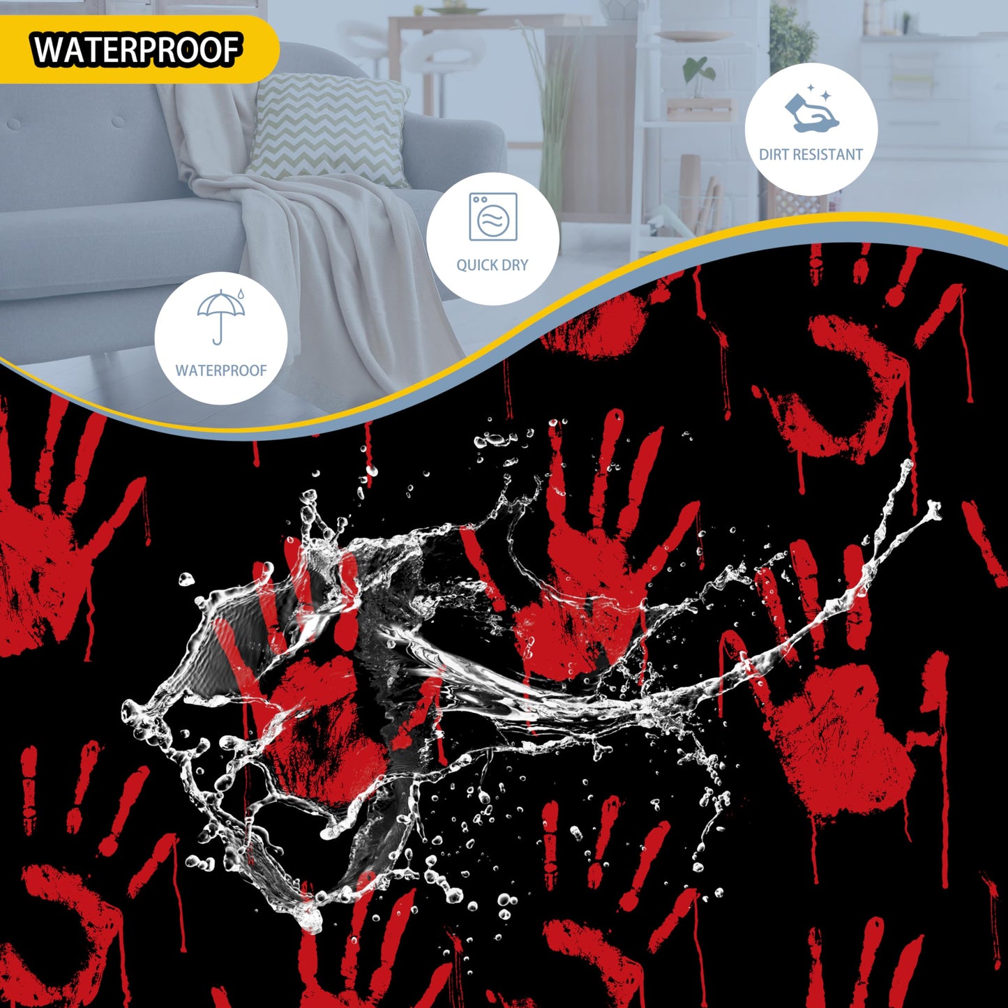 Blood Spatter Hand Print Laundry Basket Blood Drop Pattern Foldable Oxford Cloth Funny Tote Bag Laundry Hamper Clothes Storage Bucket Organizer For Bathroom/Laundry/Bedroom 18.9x16.5in