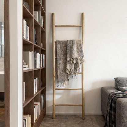 Wooden Blanket Ladder -77x24in Natural & Motley Wood - Leaning Wall Decor for Bedroom, Bathroom, Living Room - Rustic Quilt Holder & Towel Rack (77x24in | Knock Down,Light Wood Color)