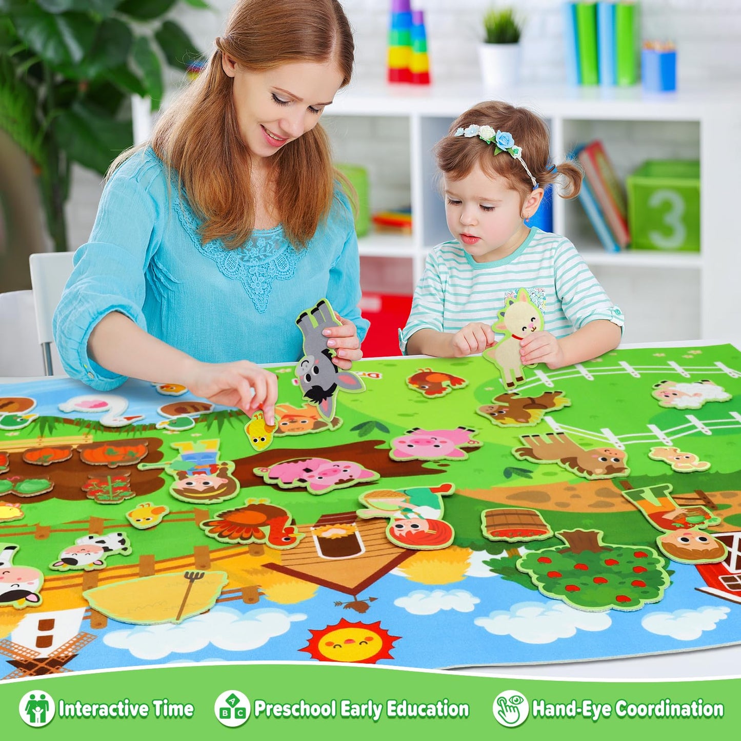 Dr.Rapeti Farm Animals Felt Story Board Set 41PCS Preschool Farmhouse Barnyard Theme Busy Board Story Set Storytelling Early Learning Interactive Play Kit Wall Hanging for Toddlers Kids Children 4+
