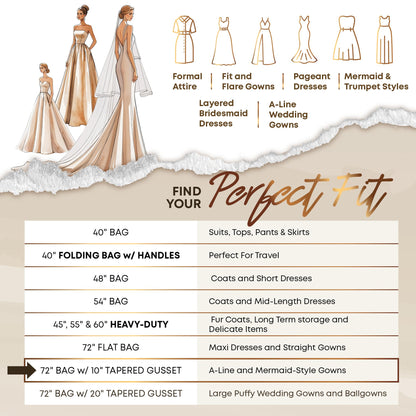 Your Bags Women’s Dress and Gown Garment Bag -72”x24” and 10” Tapered Gusset Prom Bags (Black/White Dress Print)
