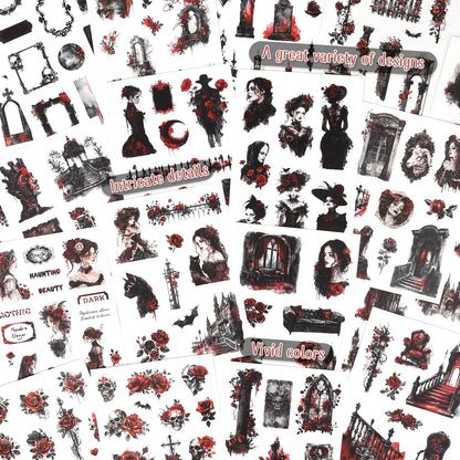 Dizdkizd Gothic Girls Sticker Book for Journaling, Scrapbooking, 190 Pre-Cut Cool Darker Vintage Stickers for Adults, PET and Paper Junk Journaling Supplies