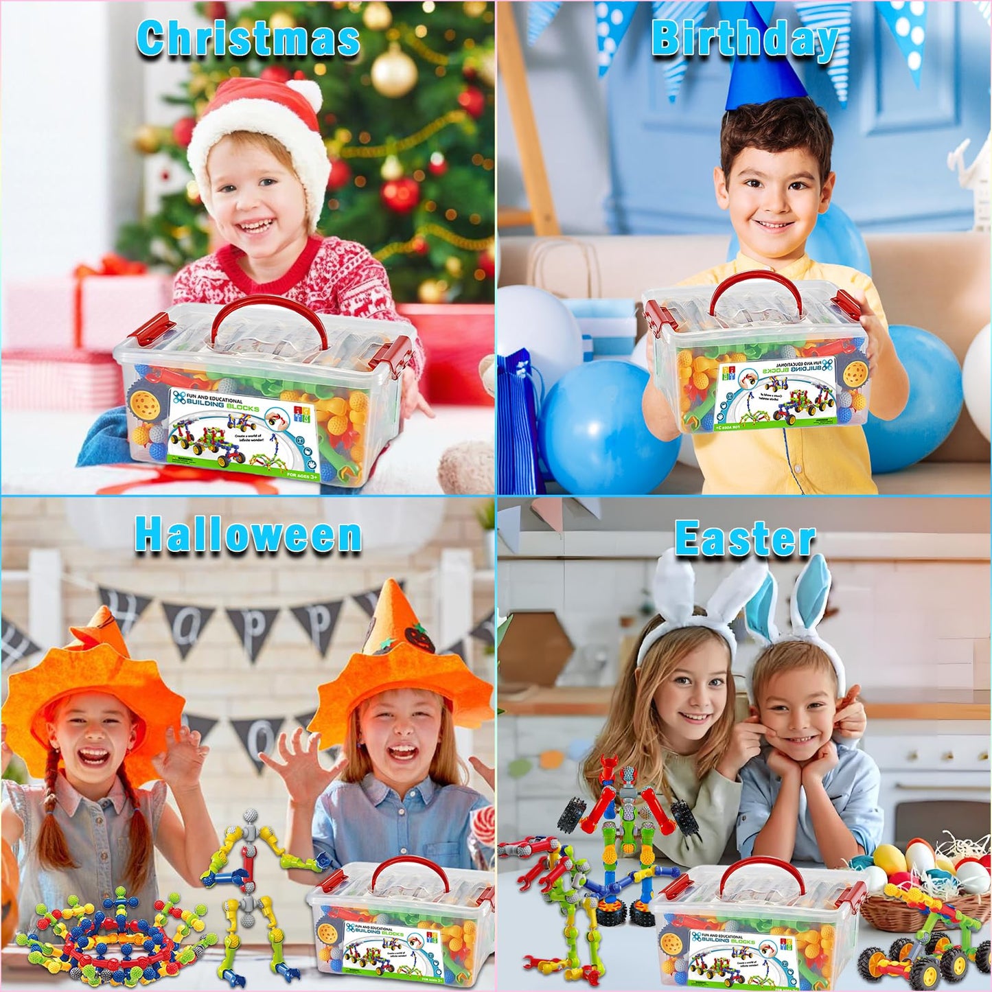 Huaker 125PCS Stem Building Toys for 3 4 5 6 7 8 Year Old Boys Girls,Kids Building Blocks Educational Creative Learning Activity with Large Storage Box,Ideal Christmas Birthday Gifts