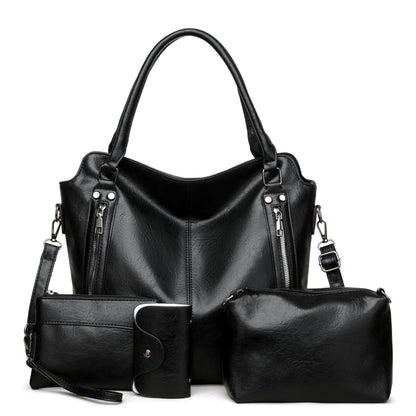 2E-youth Purses for Women Large Tote Women's Handbag Set Faux Leather Hobo Crossbody Bag 4pcs (1A-Black)
