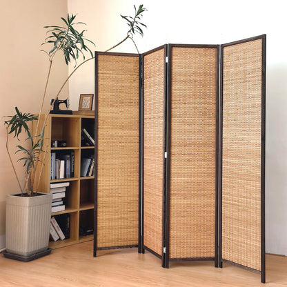 Pawlabay 4 Panel Bamboo Room Divider Screen,5.6 FT Tall Bamboo Divider Folding Panel Screen,Freestanding Panel Divider for Room Seperation,Brown