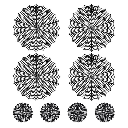 Halloween Spider Web Placemat Set of 8 Include 15" Heat Insulation Spider Web Table Mat 4" Hollow Out Spiderweb Coasters Ideal for Family Festival Party Home Dining Table Decor