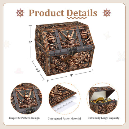 PETCEE Pirate Skull Treasure Box - 9x9.3x8 Large Pirate Treasure Chest for Classroom Chirstmas Treasures Box Rewards Chest Toys and Storage Perfect Classroom Treasures Boxes for Students