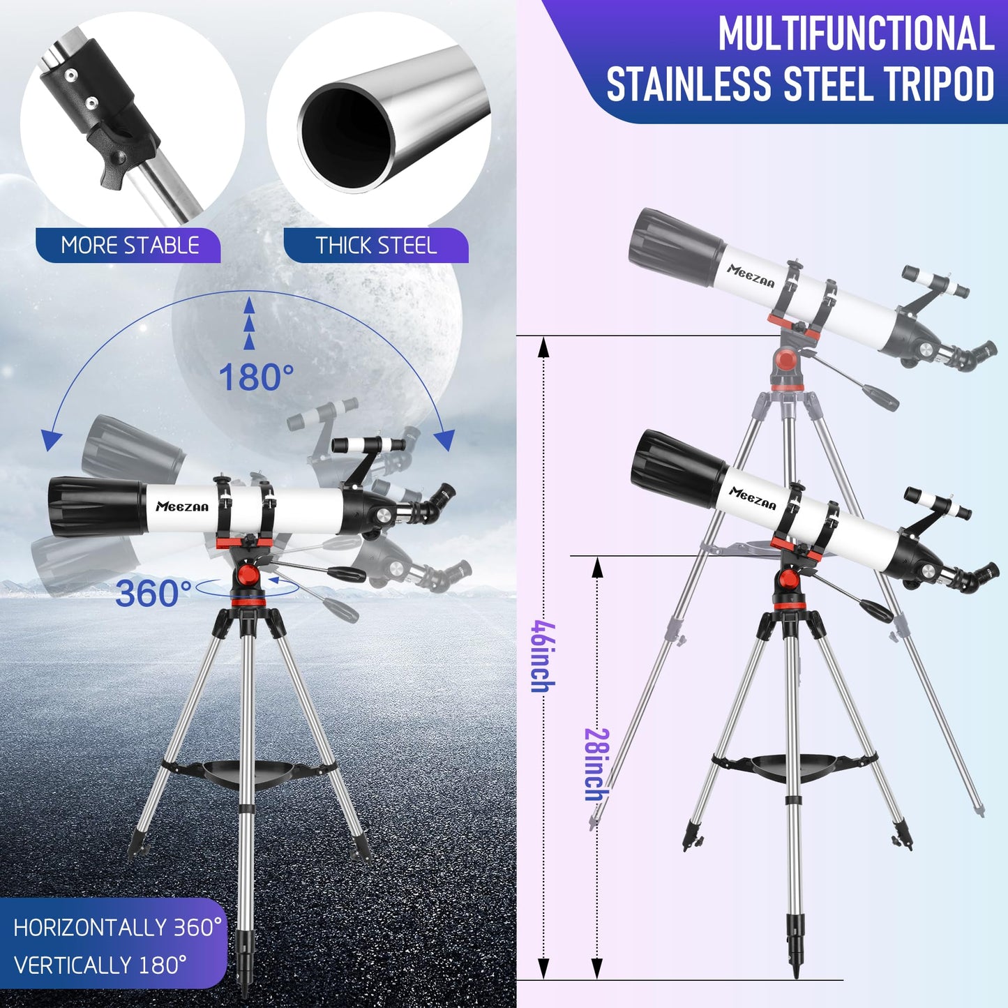 MEEZAA Telescope, Telescope for Adults High Powered Professional, 90mm Aperture 800mm Refractor Telescopes for Astronomy Beginners Fully Multi-Coated with AZ Mount Tripod & Phone Adapter & Carry Bag