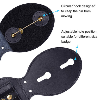 Cowhide Leather Oval Shape Police Badge Holder with Stainless Bead Chain Necklace and Elastic 6pcs 1" Backpack Straps Keeper and 6pcs 1 1/2" Wide Belt Loop Organizers Bundle
