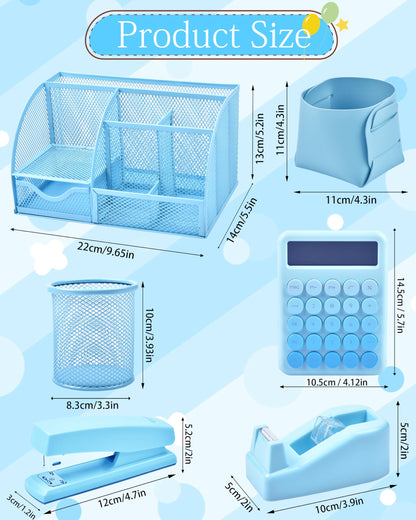 23pc Blue Desk Accessories and Organizers with Mesh Organizer Stapler Tape Dispenser Calculator and a Lot of Office Purple Office Supplies Beautifully Presented in a Gift Box