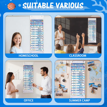 Sunnymove Ocean Daily Schedule Pocket Chart For Classroom Decor With 13+1 Pockets And 42 Designed Schedule Cards, Teacher Supplies For Preschool Classroom Home Office Back To School Decorations