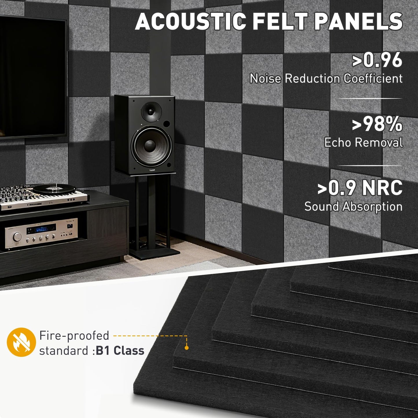 QUEENLINK 6-Pack Felt Bulletin Board Tiles 12"x12", Self-Adhesive Pin Board Wall Panels with 60 Push Pins, Modular Vision Board & Wall Organizer for Home Office Classroom, Black