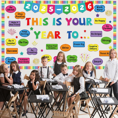 New Year Bulletin Board Set This is Your Year to 2025-2026 Bulletin Board Decorations Inspirational Motivational Paper Cutouts Welcome Back to School Party Classroom Wall Door Decor Supplies