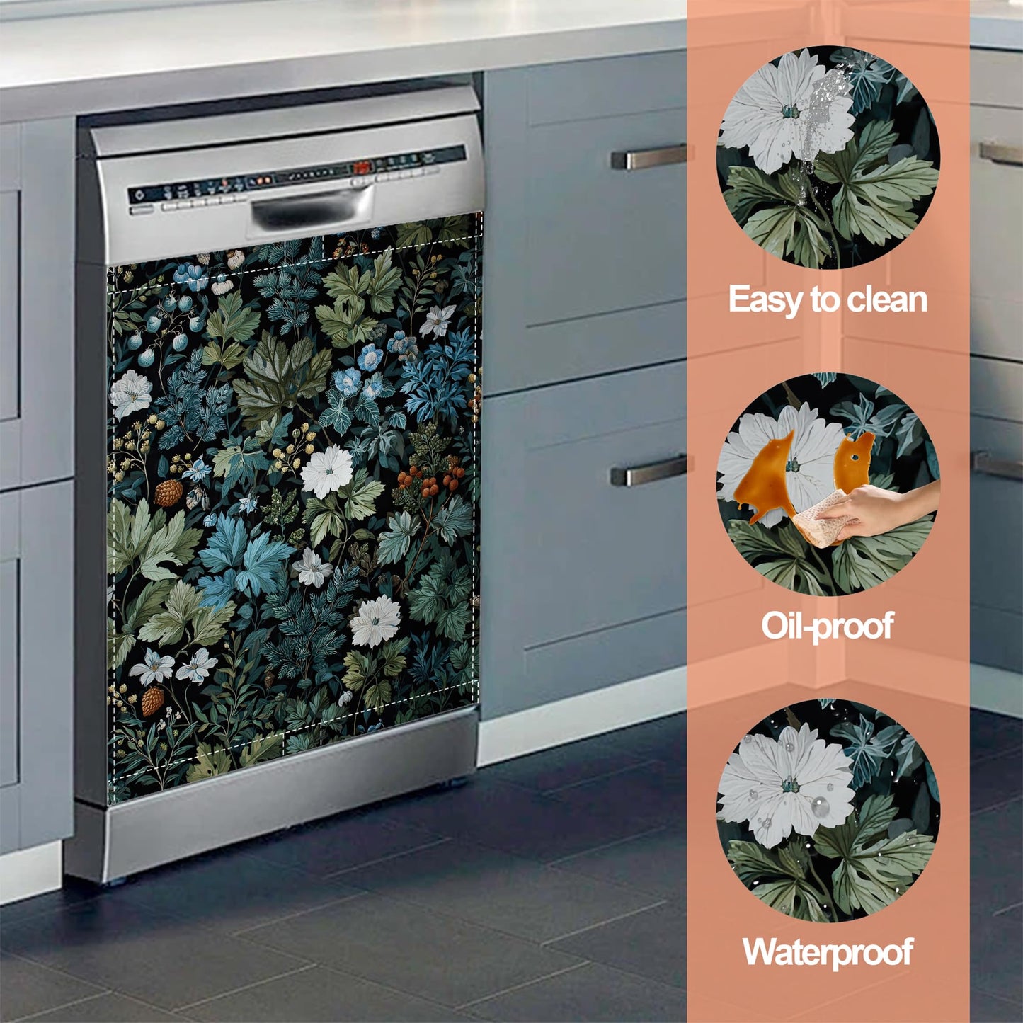 Forest Plants Flowers Dishwasher Magnet Cover Reuseable Refrigerator Magnet Cover Decal Kitchen Fridge Hoilday Party Decor, 23 W x 26 H