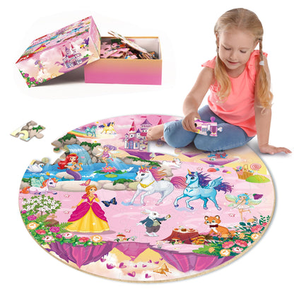 SYNARRY Unicorn Princess Mermaid Fairy Floor Puzzle for Kids Ages 3-5, Large 70 Piece Wooden Puzzle for Kids Ages 4-6, Preschool Toys Gifts for 3 4 5 6 7 8 Years Old Boys Girls Children