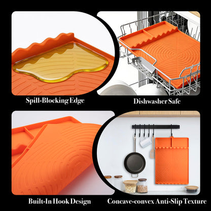 Silicone Grill Mat for Blackstone - BBQ Griddle Tools Side Mat with Drip Pad, Griddle Tools Mat for Outdoor Kitchen Countertop, BBQ Grill Accessories Gifts for Men (Orange)