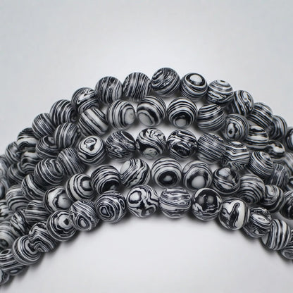 MJDCB Synthesis Colour Malachite Beads Beautiful Fashion Round Stone Beads for DIY Jewelry Making 15" (6mm, Black - White)