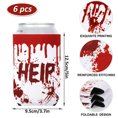Whaline 6Pcs Halloween Can Sleeves Horror Bloody Can Cooler Covers 12 oz Halloween Neoprene Insulated Beer Caddies Reusable Thermocoolers for Beverages Cans Bottles Halloween Party Favors Decorations