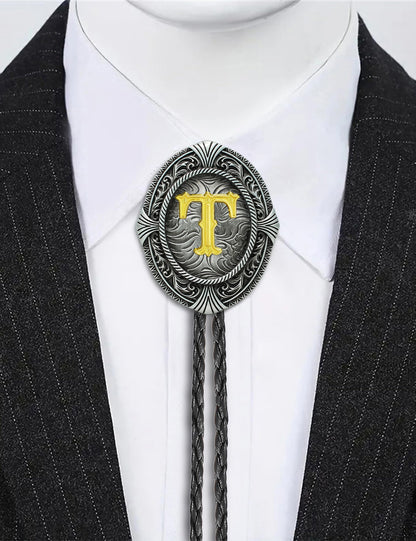 HUABOLA CALYN Vintage Bolo tie for Men Western Cowboy Native American Initial Letter ABCDJMR to Z Costume Bolo ties for Women (T)