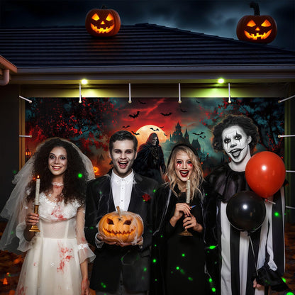 Remagr 7 x 16 ft Halloween Garage Door Banner Large Halloween Hanging Backdrop Door Cover Gloomy Skull Garage Wall Decoration Backdrop Mural for Party Wall Window Yard Outdoor Holiday (Spooky)