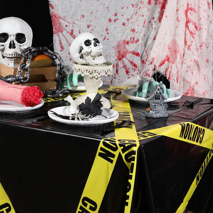Irenare 3 Pcs Halloween Construction Birthday Party Supplies Disposable Plastic Caution Tape Construction Table Cloth Dump Truck Themed Table Cover Decoration for Halloween 54 x 108 in (Black)
