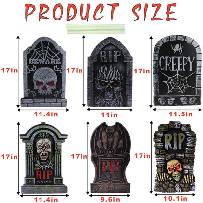 17in Tombstones Yard Sign with Stakes, 6PCS Graveyard Halloween Decorations Scary Gravestone Headstone Lawn Signs Halloween Decor Halloween Tombstones & Cemetery Decorations Waterproof(Large)
