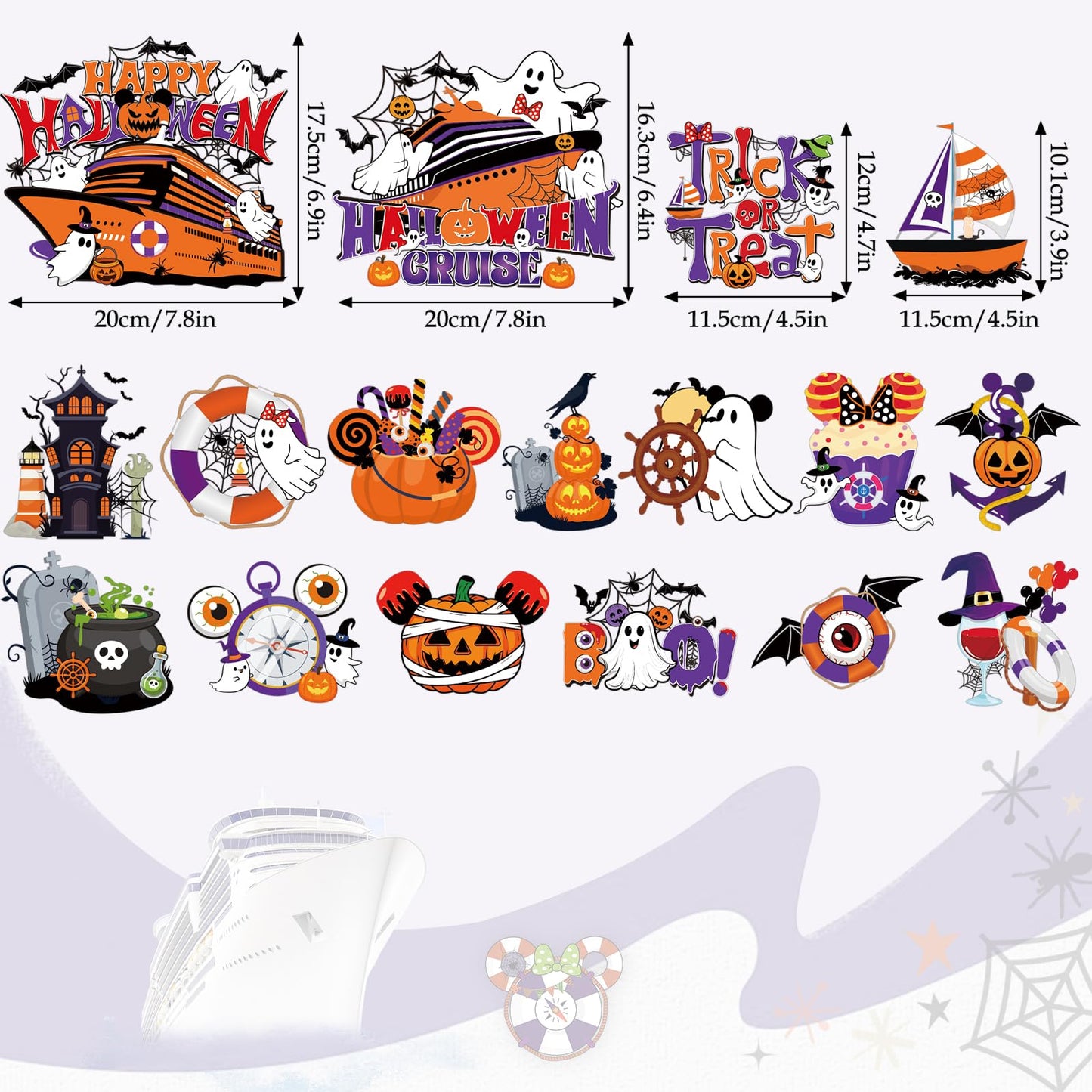 RiVolTa Halloween Cruise Door Magnetic - 16 Pcs Mouse Pumpkin Ship Cabin Decorations Magnets Stickers Funny Ghost Boo Anchor Stateroom Decals Accessories for Carnival Holiday Party Sign Garage Decor