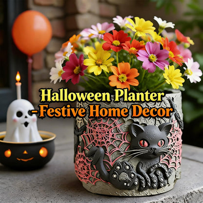 QUDYNZAL 1Pc Gothic Black Cat Jar Silicone Mold 3D Spooky Spiderweb Resin Mold for Epoxy Casting, Concrete DIY Makeup Brush Holder Succulent Planter Pen Cup Candle Handmade Halloween Gifts Home Decor