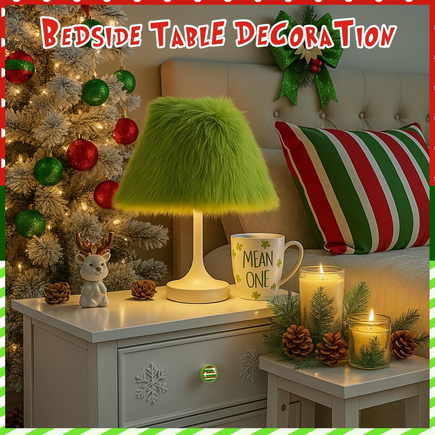 Fumete 12 Pieces Christmas Green Cabinet Knobs Covers Cute Green and Red Drawer Knobs Table Dressing Cupboard Wardrobe Closet with Screws for Holiday Winter Christmas Decor, 1.1 Inches/ 28 mm