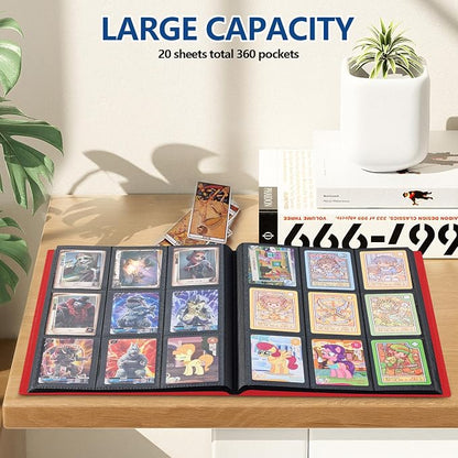 Card Binder, EDUDIIU 9 Pockets Premium Trading Card Binders, Cards Collection Binder Album, Side Loading Yugioh Holder Book for Sport, Football, Baseball Collector - Red