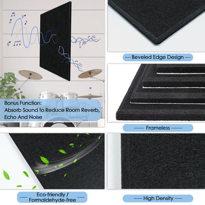 BXI Magnetic Dry Erase Whiteboard & Felt Bulletin Board with Pins Combo, 16 Pcs 12 X 12 X 3/8 Inch Self-Adhesive Vision Display Tiles, Note Memo Panels for Home School Education Office Wall Decor