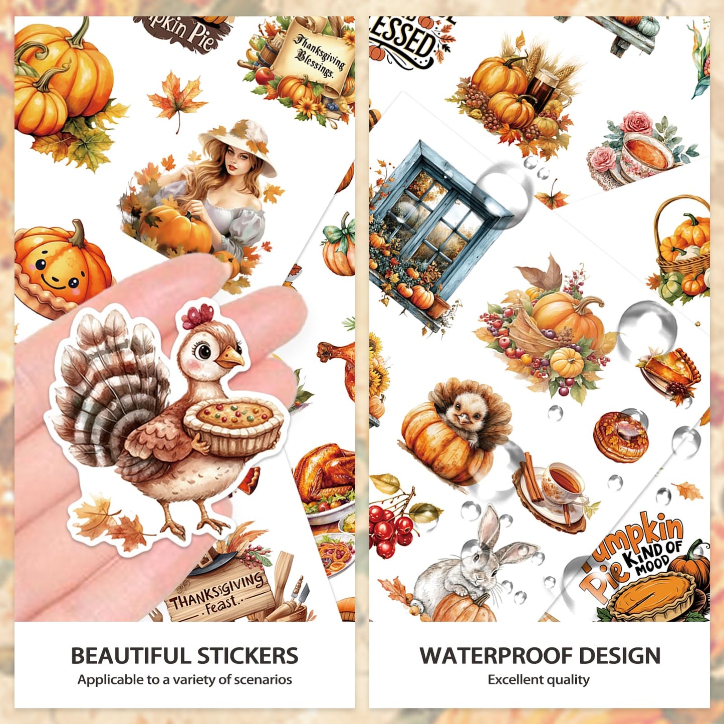 Bomichi Thanksgiving Sticker Book, 44 Sheets 274 Pcs Journaling Scrapbooking Stickers for Journaling Scrapbooking Bullet Journals Planners Letter Card Making Collage Art Crafts Water Bottle