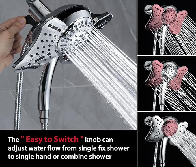 GRICH 1.8GPM Shower Head with Handheld Spray Combo: 2 in 1 Rainfall Shower Heads high pressure & Handheld Shower Head, 9 Spray Modes/Settings Detachable Shower Head with 60 Inch Hose, Chrome