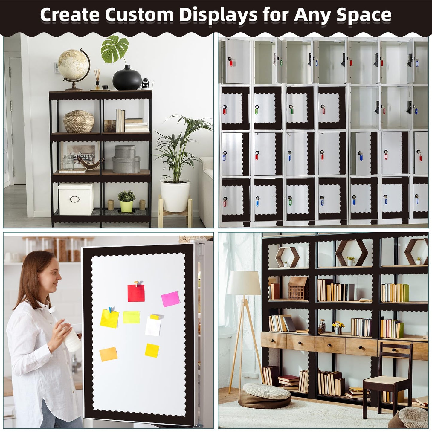 30 Pcs Magnetic Borders for Classroom Whiteboard - Black Magnetic Bulletin Board Border Set - Scalloped Chalkboard Border Strips for Teachers, Parents, DIY Home,School & Office Decoration