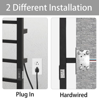 KEG Towel Warmer 8 Bars for Bathroom Freestanding or Wall Mounted Bath Towel Heater Plug-in with Built-in Timer Silver