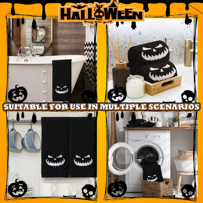 Fanfanwin 3 Pcs Halloween Bath Hand Towels 13.7 x 29.5 Inch Embroidered Decorative Hand Towel Kitchen Towels 100% Cotton Towel Decor for Holiday Bathroom(Black,Pumpkin)