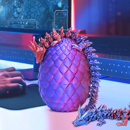 Flavery Dragon Egg - 3D Printed Egg with Flexible Dragon Inside, 3D Printed Gift, Articulated Dragon Egg Fidget Toy, Easter Egg,Figurine Decor (12” Dragon)