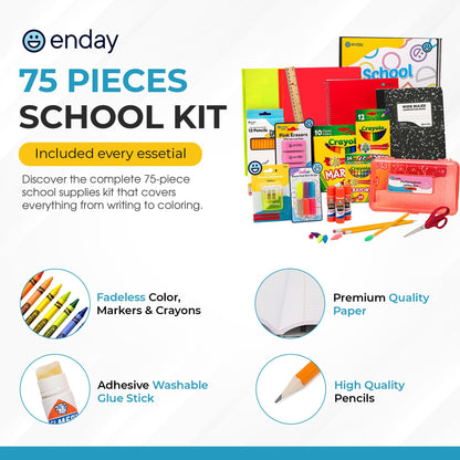 Enday Back to School Supplies Kit - Grades K-5, 83 Piece Back to School Supplies Kit, Kindergarten School Supplies Kids for Girls & Boys