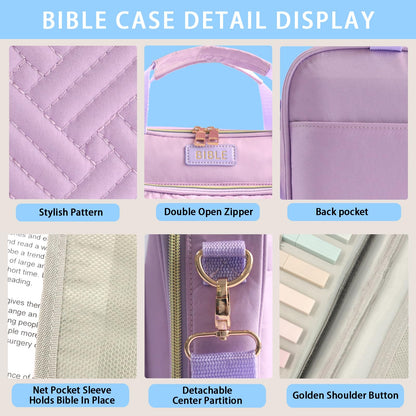 Bible Cover for Women Bible Case, Large Bible Bag, Bible Study Supplies Bible Journaling Kit Book Carrying Case with Bible Highlighters Tabs, Valentines Day Christian Gifts for Women (Purple)