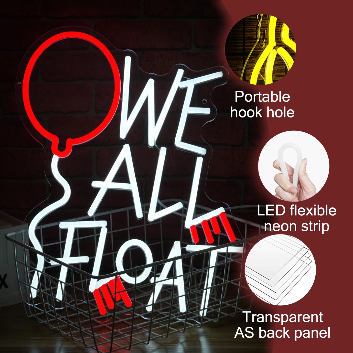 LIUOZHTEA Halloween Neon Sign We All Float Light Up Sign for Halloween Wall Decor Ghost Float Neon Light for Halloween Party Horror Theme Gothic Spooky House (Dimmable USB)